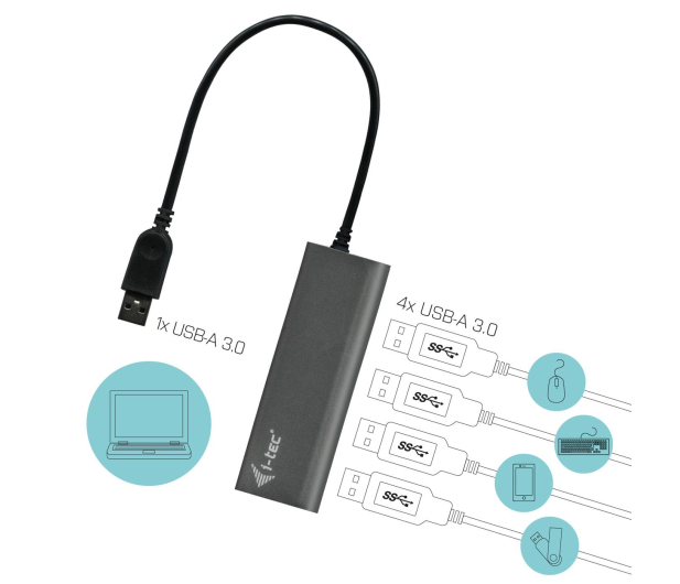 i-tec USB 3.0 Metal Charging HUB 4x USB 3.0 28cm z zasilaczem 1,2m - 456340 - zdjęcie 3